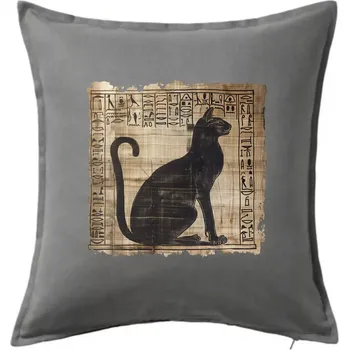 Polštář Egyptské hieroglyfy kočka - Polštář 50x50 - 50x50 - Pouze potah ( Tmavě šedý melír )