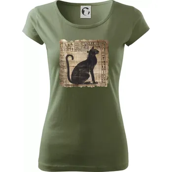 Egyptské hieroglyfy kočka - Dámské triko Pure - S ( Khaki )