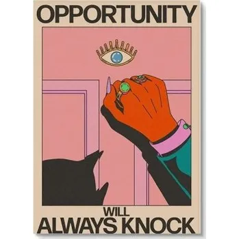 Obraz Motivační plakát Opportunity Will Always Knock 40x60 cm Ilustrace s okem a dveřmi Moderní nástěnné umění Plátno bez rámu Bytová dekorace