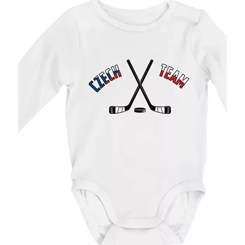 Czech team - hokejky a puk - Body kojenecké s dlouhým rukávem - Dlouhý r. 3-6 měs ( Bílá )