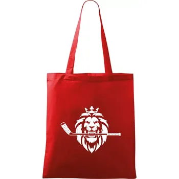 Nákupní taška Lev s hokejkou v tlamě - Taška bavlněná - 42 x 38 cm ( Červená )