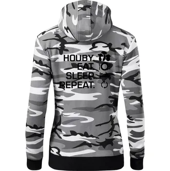 Dámská mikina Houby Eat Sleep Repeat - Dámská mikina trendy zipper s kapucí - S ( Šedý maskáč )