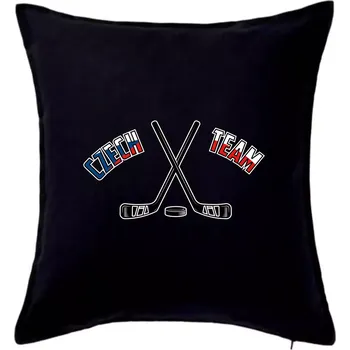 Polštář Czech team - hokejky a puk - Polštář 50x50 - 50x50 - Včetně výplně ( Černá )