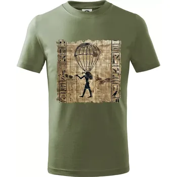 Dětská móda Egyptské hieroglyfy parašutista - Tričko dětské bavlněné - 104-110cm / 3-4 roky ( Khaki )