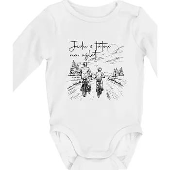 Cyklistika - Jedu s tátou na výlet - Táta a syn - Body kojenecké s dlouhým rukávem - Dlouhý r. do 3 měs ( Bílá )