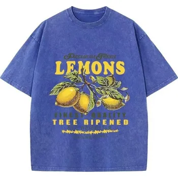 Dámské tričko s potiskem citronů Oversize styl Vintage nápis Premium Fresh Pohodlný střih Streetwear Tričko s krátkým rukávem modrá L