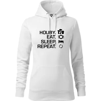 Dámská mikina Houby Eat Sleep Repeat - Mikina dámská Cape s kapucí - L ( Bílá )