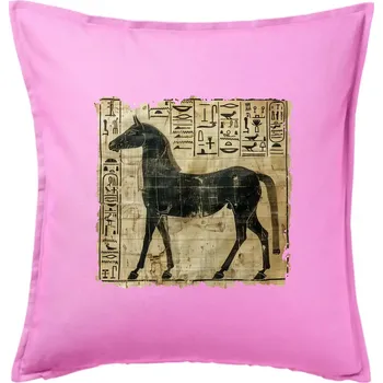 Polštář Egyptské hieroglyfy kůň - Polštář 50x50 - 50x50 - Včetně výplně ( Růžová )