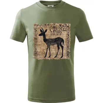 Dětská móda Egyptské hieroglyfy srnka - Tričko dětské bavlněné - 134 cm/8 let ( Khaki )