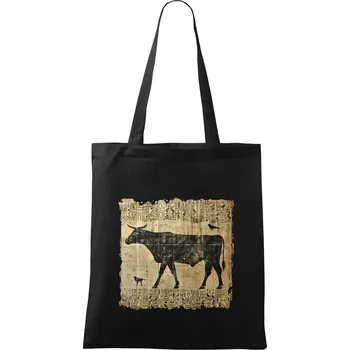 Nákupní taška Egyptské hieroglyfy kráva - Taška bavlněná - 42 x 38 cm ( Černá )