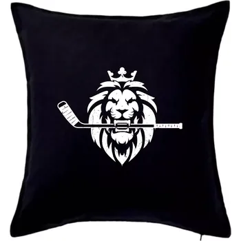 Polštář Lev s hokejkou v tlamě - Polštář 50x50 - 50x50 - Pouze potah ( Černá )