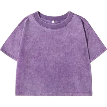 Dámské tričko Růžové dámské crop tričko Krátký top s krátkým rukávem Streetwear styl Pohodlný střih Bavlněný materiál Letní móda Casual oblečení fialová XS