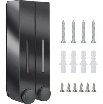 Dávkovač mýdla 2 ks nástěnný dávkovač mýdla a sprchového gelu 420 ml Koupelnový zásobník na prací prostředek 10×8×28 cm Se šrouby a hmoždinkami v balení černá