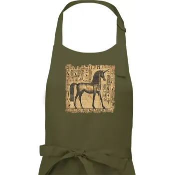 Kuchyňská zástěra Egyptské hieroglyfy jednorožec - Dámská zástěra na vaření - Univerzální velikost ( Khaki )