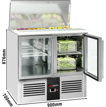 Lednice G.Gastro Saladette / Chladicí stůl PREMIUM - 0,9 x 0,7 m - se 2 skleněnými dveřmi