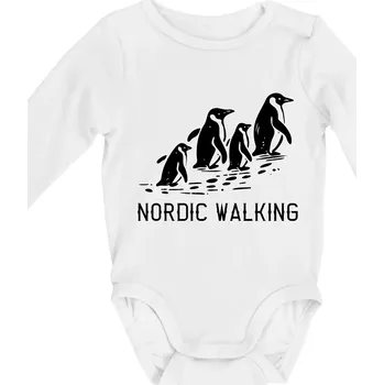 Kojenecké oblečení Nordic walking tučňáci - vintage - Body kojenecké s dlouhým rukávem - Dlouhý r. do 3 měs ( Bílá )