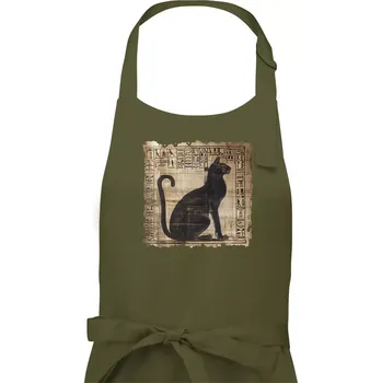 Kuchyňská zástěra Egyptské hieroglyfy kočka - Dámská zástěra na vaření - Univerzální velikost ( Khaki )