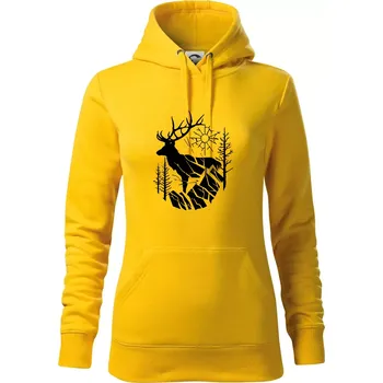 Dámská mikina Jelen v lese křivky - Mikina dámská Cape s kapucí - XS ( Žlutá )