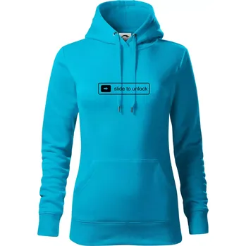 Dámská mikina Slide to unlock - Mikina dámská Cape s kapucí - S ( Světlý tyrkys )