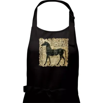 Kuchyňská zástěra Egyptské hieroglyfy kůň - Dámská zástěra na vaření - Univerzální velikost ( Černá )