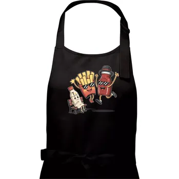 Kuchyňská zástěra Souboj o hranolky kečup tatarka - Pánská zástěra na vaření - Univerzální velikost ( Černá )