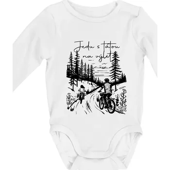 Cyklistika - Jedu s tátou na výlet - Táta a dcera - Body kojenecké s dlouhým rukávem - Dlouhý r. do 3 měs ( Bílá )