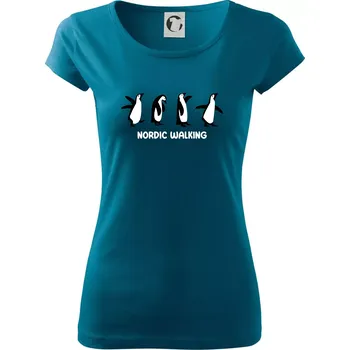 Dámské tričko Nordic walking tučňáci - kreslení - Dámské triko Pure - L ( Petrolejová )