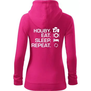 Dámská mikina Houby Eat Sleep Repeat - Dámská mikina trendy zipper s kapucí - XL ( Purpurová )