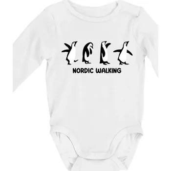 Nordic walking tučňáci - kreslení - Body kojenecké s dlouhým rukávem - Dlouhý r. do 3 měs ( Bílá )