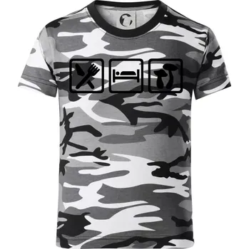 Chlapecké tričko Eat Sleep Houbaření - Dětské maskáčové triko - 104-110cm / 3-4 roky ( Šedý maskáč )