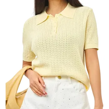 Dámské oblečení Dámské tričko s límečkem Elegantní háčkovaný vzor Krátký rukáv Prodyšný úpletový materiál Lehký top Vzdušné provedení na léto žlutá M