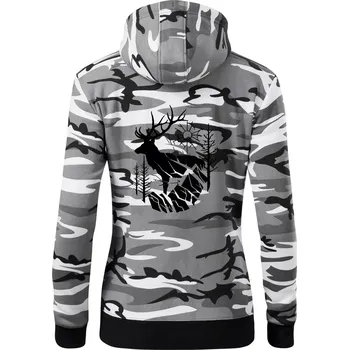 Dámská mikina Jelen v lese křivky - Dámská mikina trendy zipper s kapucí - XL ( Šedý maskáč )