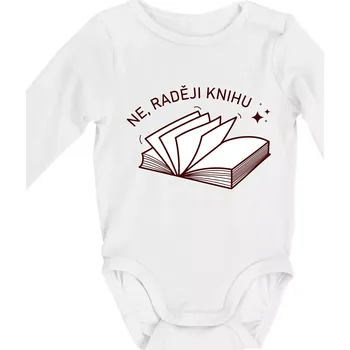 Dětská móda Ne, raději knihu - Body kojenecké s dlouhým rukávem - Dlouhý r. do 3 měs ( Bílá )