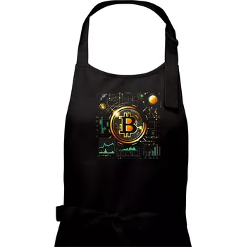 Kuchyňská zástěra Bitcoin logo s grafy - Dámská zástěra na vaření - Univerzální velikost ( Černá )