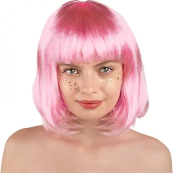 Karnevalová paruka Růžová paruka Kleopatra, ramenní délka, kostýmová paruka s ofinou