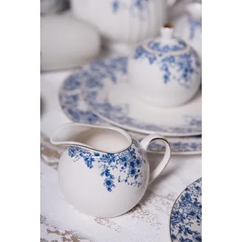 Cukřenka Porcelánová cukřenka a mlékovka talíř s modrými květy Blue Flowers - 11*9*8 / Ø 9*9 cm