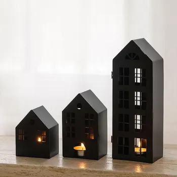 Svícen BOLTZE Kovový svícen domek Janta černý 3 velikosti Barva: Malý