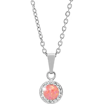Náhrdelník JSB bijoux s.r.o. Stříbrný náhrdelník s kulatým opálem a krystaly Swarovski Peach Pastel malý (Stříbro 925/1000)