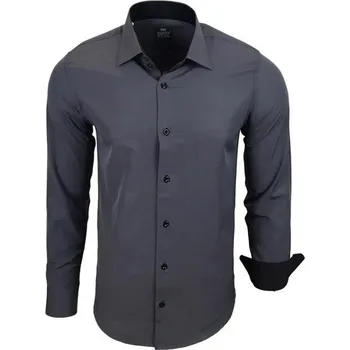 Pánská košile RUSTY NEAL košile pánská R-44 dlouhý rukáv slim fit M tmavě šedá