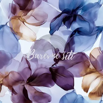 Viskozový úplet, Vzdušné květy fialová, modrá, karamelová (E) (Kvalitní viskózový úplet)