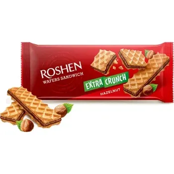 Oplatky ROSHEN 142 g WAFERS SANDWICH CRUNCH - lískooříškové (ROSHEN oplatky s lískooříškovou náplní)