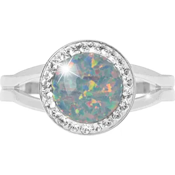 Prsten JSB bijoux s.r.o. Stříbrný prsten s kulatým opálem a krystaly Swarovski Australian Shadow velký (Stříbro 925/1000)