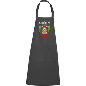 Kuchyňská zástěra DOBRÝ TRIKO Zástěra s potiskem Vzbuďte mě Barva: Antracitová