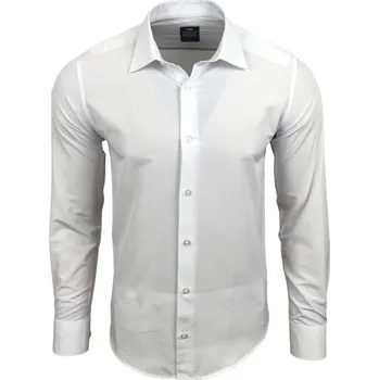 Pánská košile RUSTY NEAL košile pánská R-55 dlouhý rukáv slim fit bílá 4XL