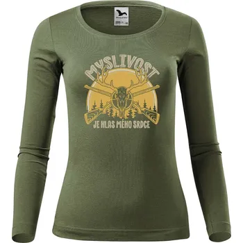 DOBRÝ TRIKO Dámské bavlněné triko Myslivost hlas srdce Velikost: 2XL, Barva: Khaki