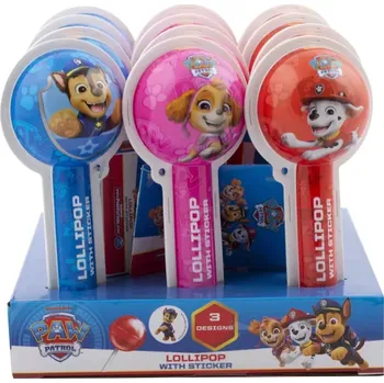 Bonbon Lízátko PAW PATROL 20 g v blistru - lízátko s jahodovou příchutí & samolepkou (Lízátko s jahodovou příchutí a nálepkou (mix motivů v balení))