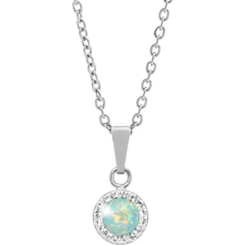 Náhrdelník JSB bijoux s.r.o. Stříbrný náhrdelník s kulatým opálem a krystaly Swarovski Pastel Mint Green malý (Stříbro 925/1000)