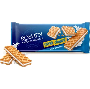 Oplatky ROSHEN 142 g WAFERS SANDWICH CRUNCH vanilkové (ROSHEN oplatky s vanilkovou náplní)