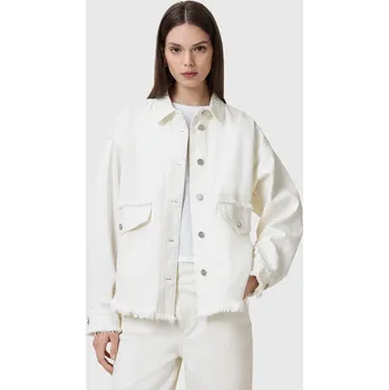 Dámská bunda Džínová bunda AllSaints HETTIE FRAY bílá barva, přechodná, oversize, W007PC 00X, vel. M