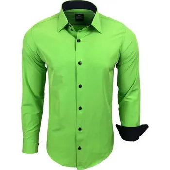 Pánská košile RUSTY NEAL košile pánská R-44 dlouhý rukáv slim fit zelená 3XL